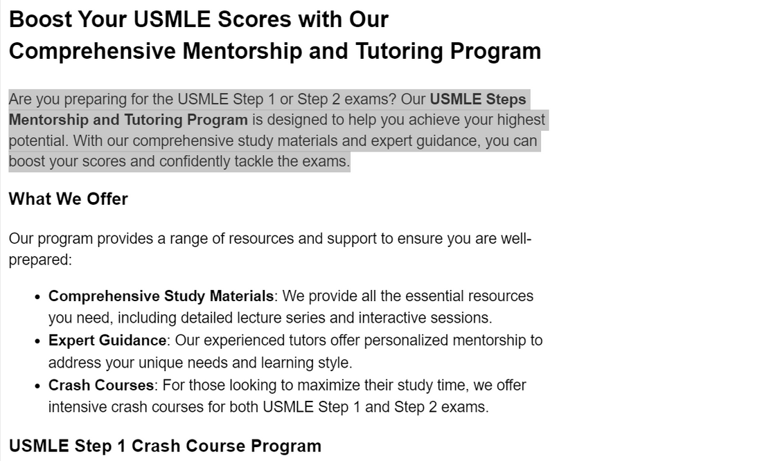 Boost Your USMLE Scores with Our Comprehensive Mentorship and Tutoring Program