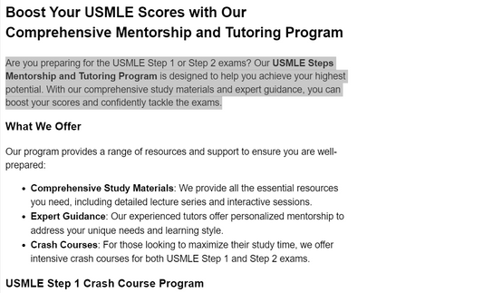 Boost Your USMLE Scores with Our Comprehensive Mentorship and Tutoring Program